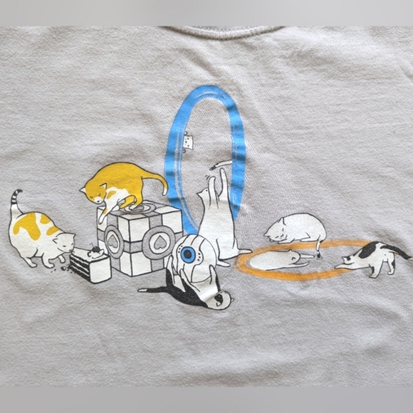 3/$15 Geeky Grey Graphic T-shirt Cats Portal video game design - Tee Fury - Picture 2 of 9